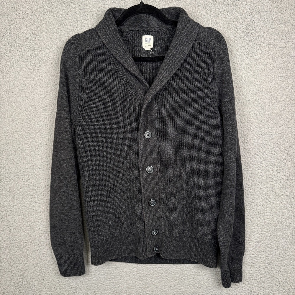 Gap Sweater Mens M Grey Heather Shawl Shaker Thick Cardigan Grandpacore Academia